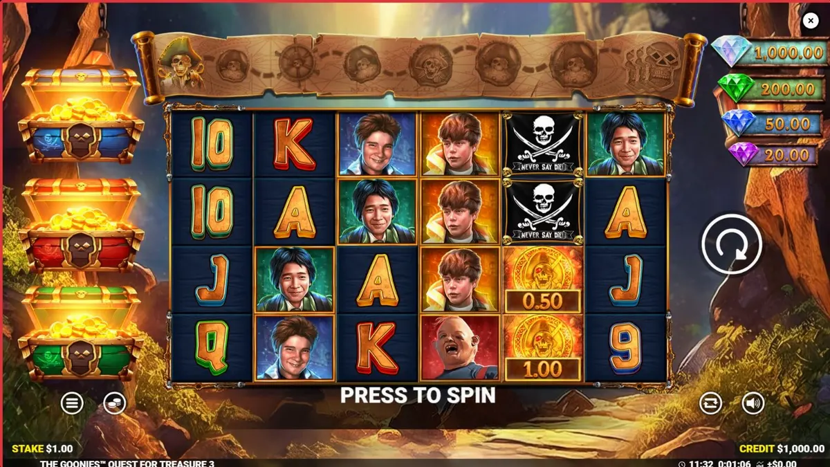 The Goonies Quest for Treasure 3 slot machine interface